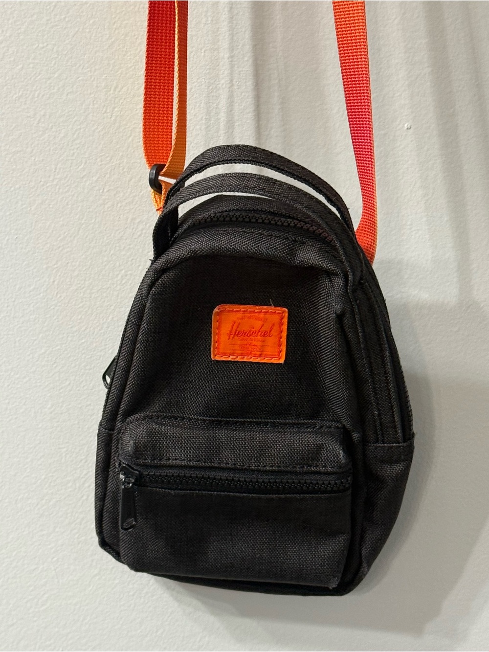 Herschel Black Mini Backpack Crossbody Bag Neon Gradient Orange Strap